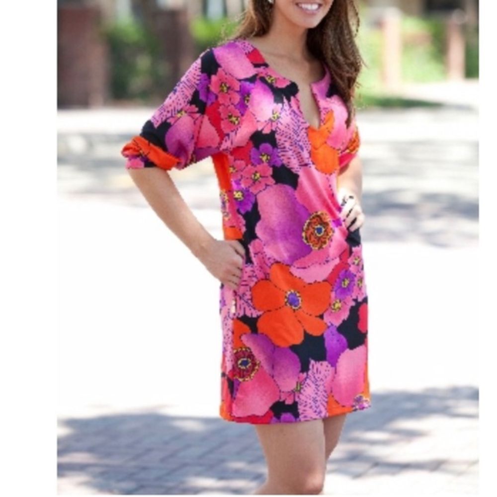 Tracy Negoshian Dawn Floral Shift Dress W/Zip‎ Pocket Size Small